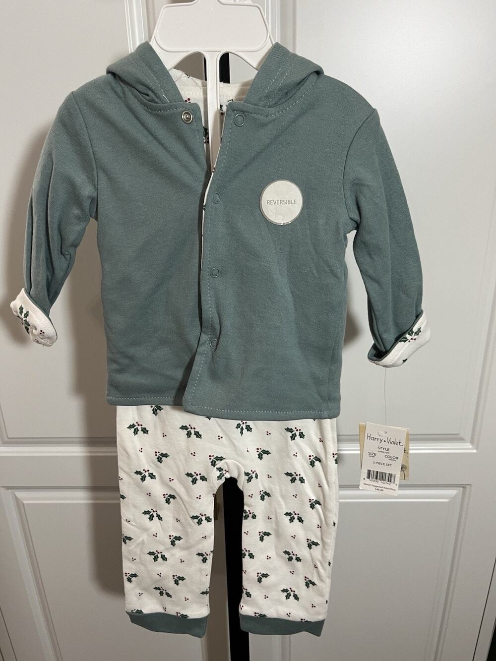 NWT New Harry & Violet 2 Pc Holiday Set Reversible Jacket Pants 6-9 Months